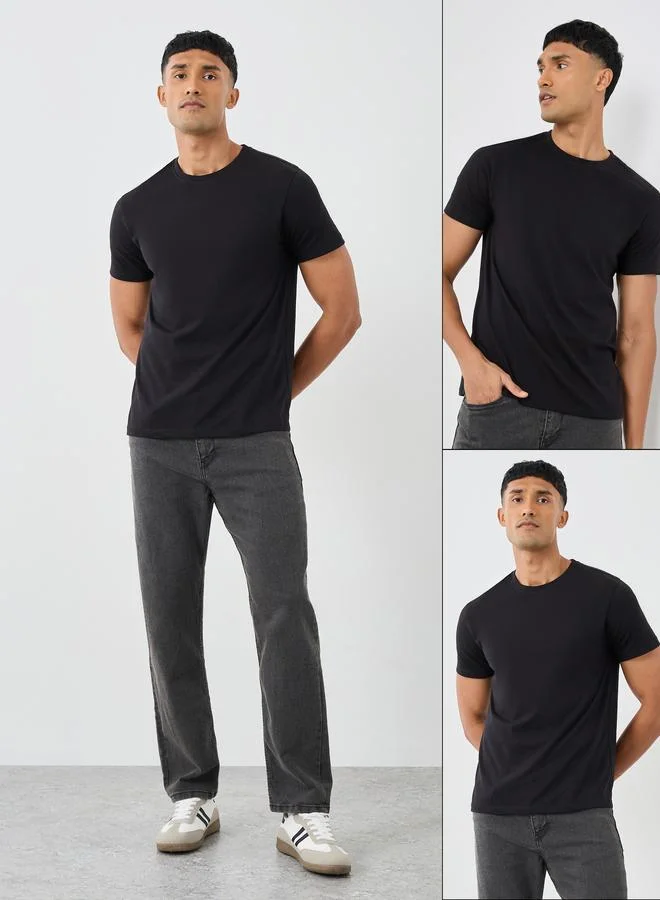 ستايلي ستيلا عبوة من قطعتين - تي شيرت قطن غني بياقة دائرية وقصة عادية